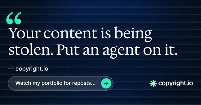 Social ad for copyright.io: "Evidence, documented." Agentic glass style, quote layout, dark palette in black, blue, grey.