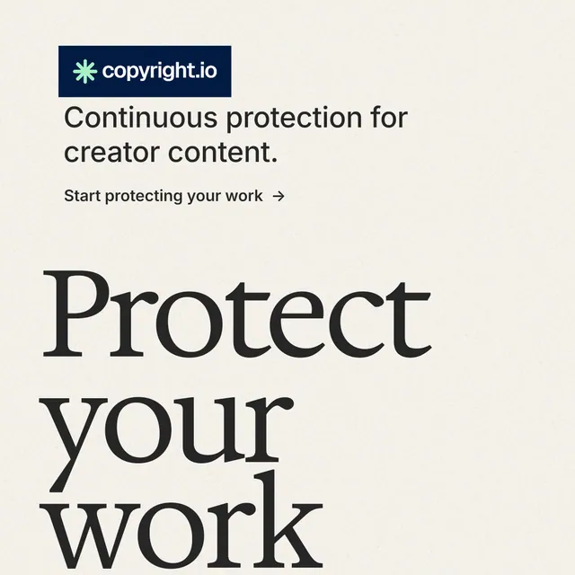 Instagram post for copyright.io: "Put an agent on it." Minimal luxury style, oversized layout, light palette in white, grey.