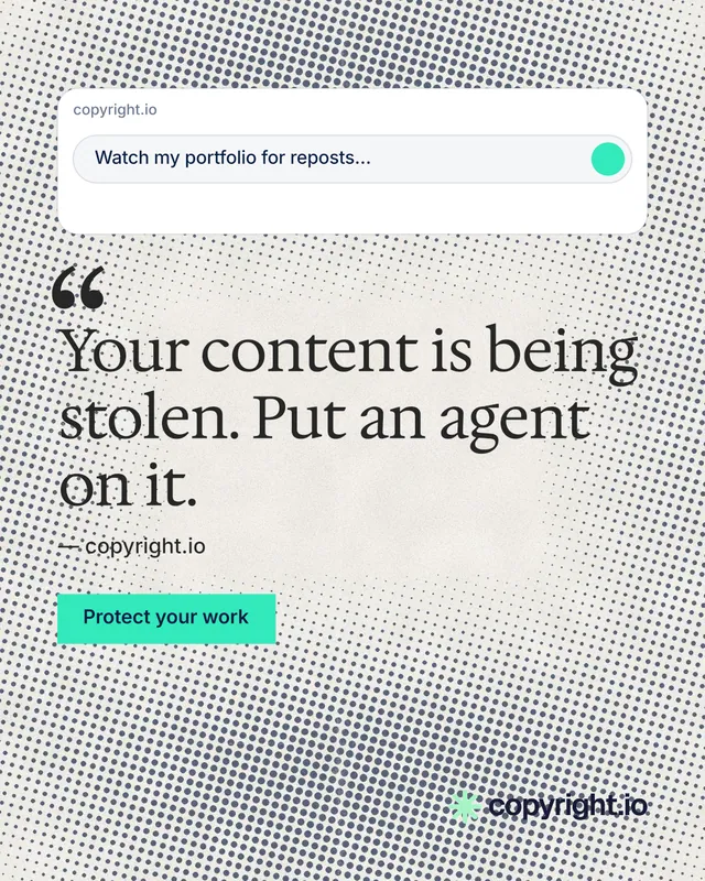Instagram portrait post for copyright.io: "See the plan first." Retro print style, quote layout, light palette in grey, orange, white.