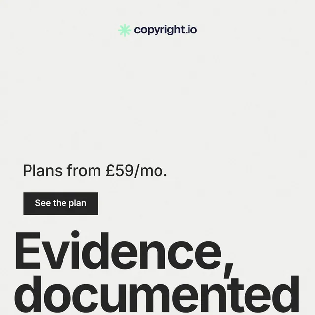 Instagram post for copyright.io: "Your content is being stolen." Swiss style, oversized layout, light palette in white, grey.