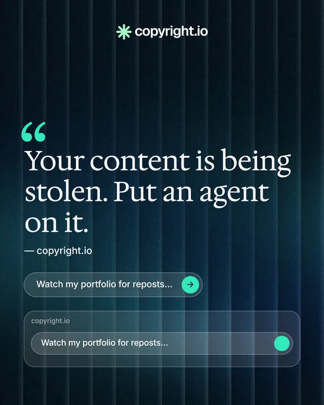 Instagram portrait post for copyright.io: "See the plan first." Agentic glass style, quote layout, dark palette in black, blue, grey.