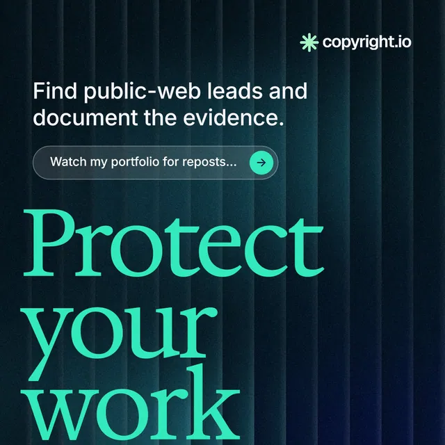 Instagram post for copyright.io: "Put an agent on it." Agentic glass style, oversized layout, dark palette in black, blue, teal.