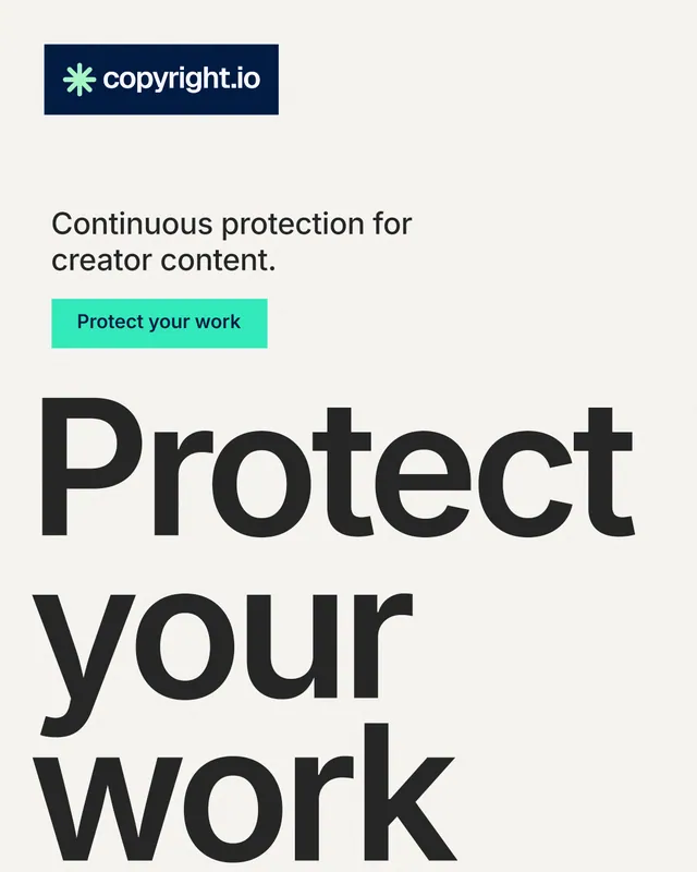 Instagram portrait post for copyright.io: "See the plan first." Swiss style, oversized layout, light palette in white, grey, green.