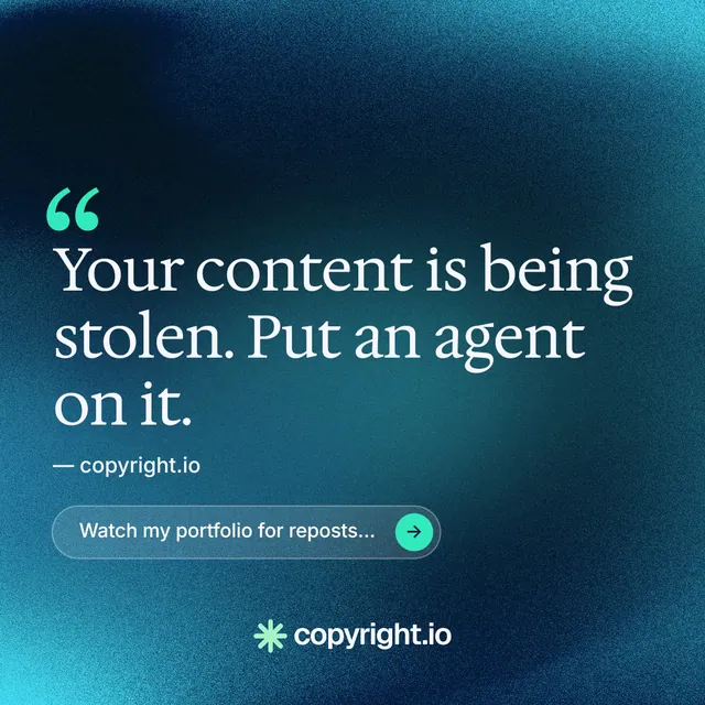 Instagram post for copyright.io: "See the plan first." Agentic glass style, quote layout, dark palette in blue, teal, black.