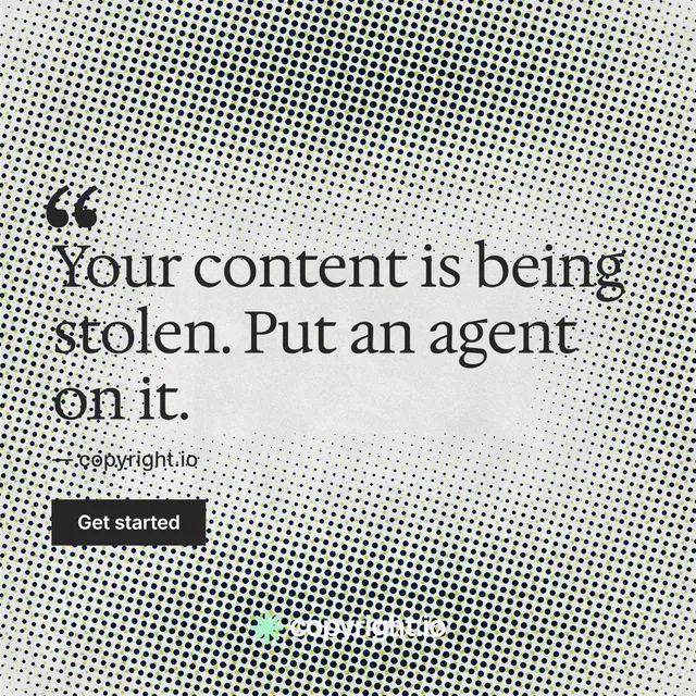 Instagram post for copyright.io: "Protect your work." Swiss style, quote layout, light palette in grey, white.