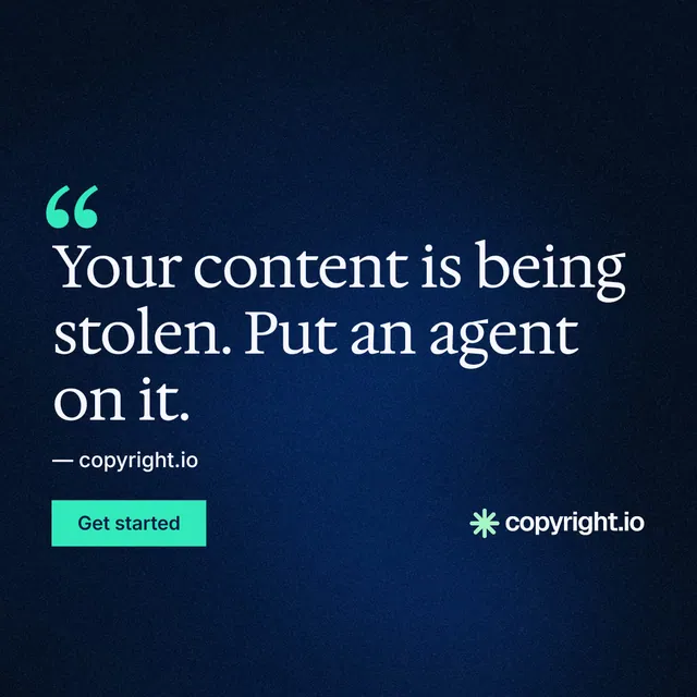 Instagram post for copyright.io: "See the plan first." Swiss style, quote layout, dark palette in black, blue.