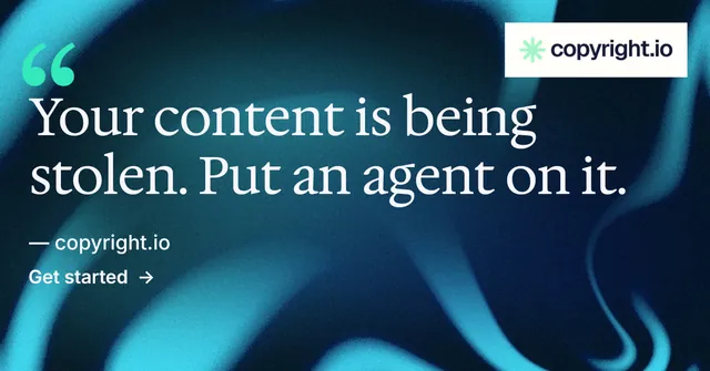Social ad for copyright.io: "See the plan first." Minimal luxury style, quote layout, dark palette in blue, teal, black.