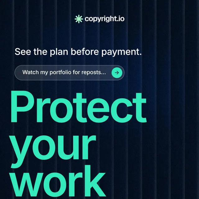 Instagram post for copyright.io: "Put an agent on it." Agentic glass style, oversized layout, dark palette in black, teal.