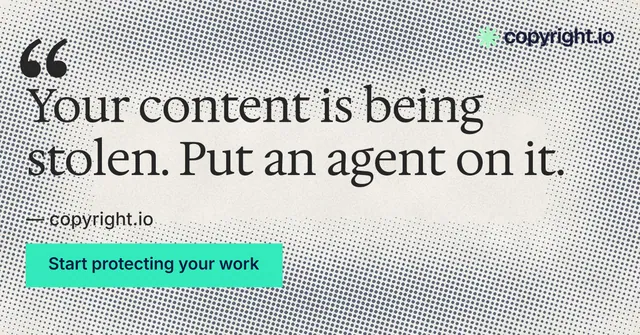 Social ad for copyright.io: "See the plan first." Retro print style, quote layout, light palette in grey, white, yellow.