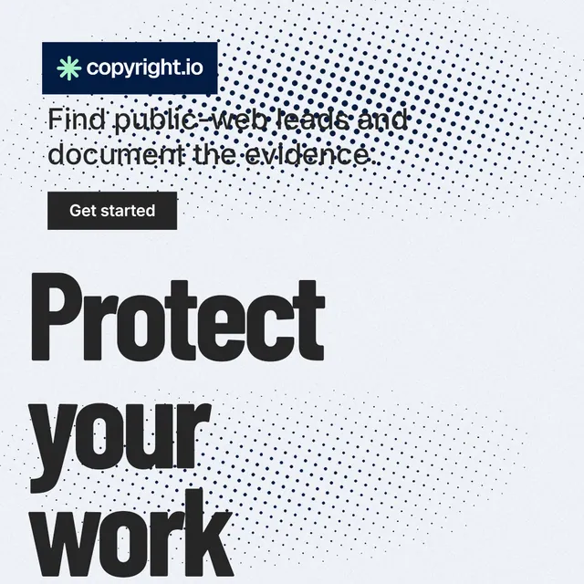 Instagram post for copyright.io: "Your content is being stolen." Retro print style, oversized layout, light palette in white, blue, grey.