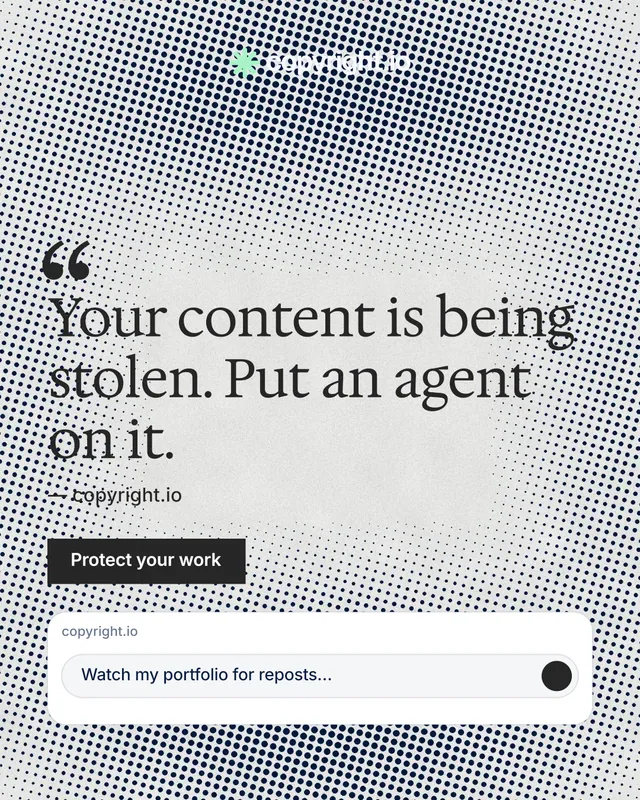 Instagram portrait post for copyright.io: "Evidence, documented." Swiss style, quote layout, light palette in grey, white.