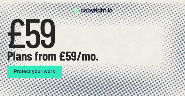 Social ad for copyright.io: "Reposts don't remove themselves." Retro print style, stat layout, light palette in white, orange, grey.