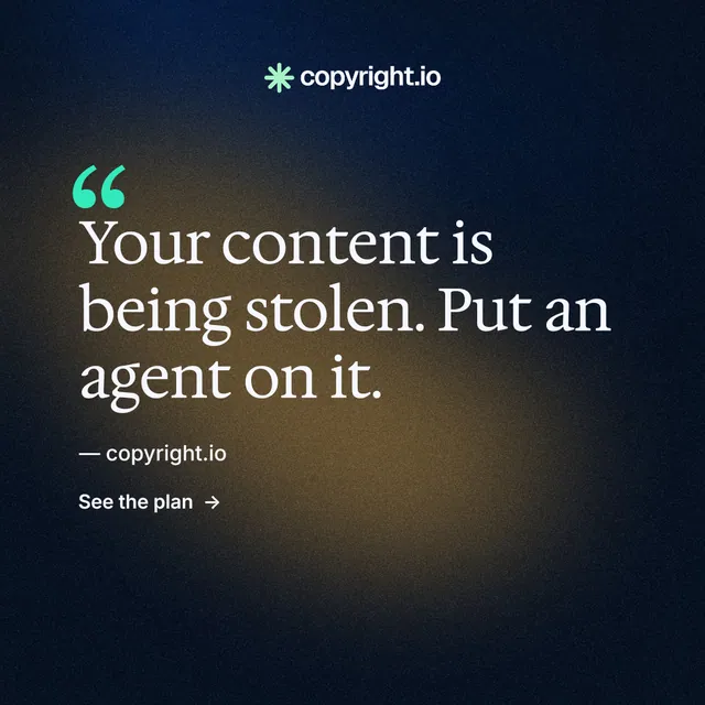 Instagram post for copyright.io: "See the plan first." Minimal luxury style, quote layout, dark palette in black, grey.