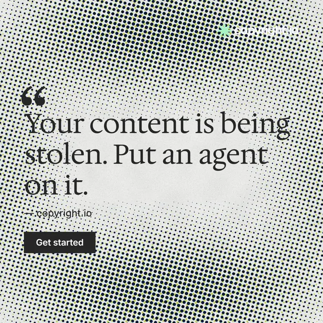 Instagram post for copyright.io: "Continuous protection for creators." Swiss style, quote layout, light palette in grey, white.