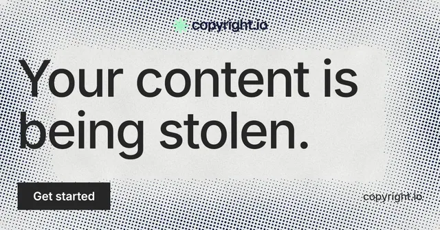 Social ad for copyright.io: "Your content is being stolen." Retro print style, poster layout, light palette in grey, white.