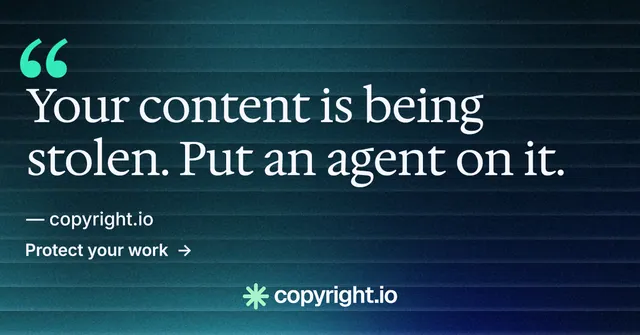Social ad for copyright.io: "See the plan first." Minimal luxury style, quote layout, dark palette in blue, black, teal.