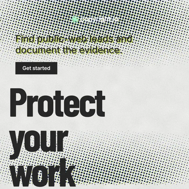 Instagram post for copyright.io: "Put an agent on it." Retro print style, oversized layout, light palette in grey, white.