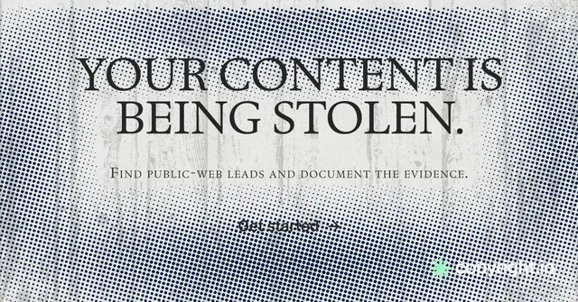 Social ad for copyright.io: "Your content is being stolen." Retro print style, smallcaps layout, light palette in white, grey.