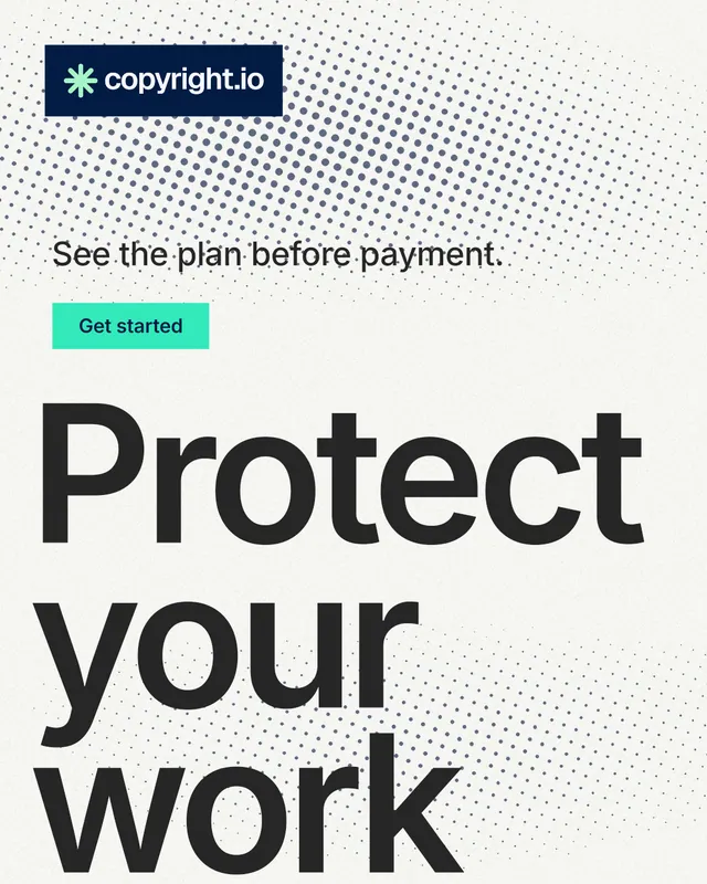 Instagram portrait post for copyright.io: "Your content is being stolen." Swiss style, oversized layout, light palette in white, grey.
