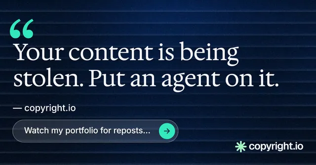 Social ad for copyright.io: "See the plan first." Agentic glass style, quote layout, dark palette in blue, black.