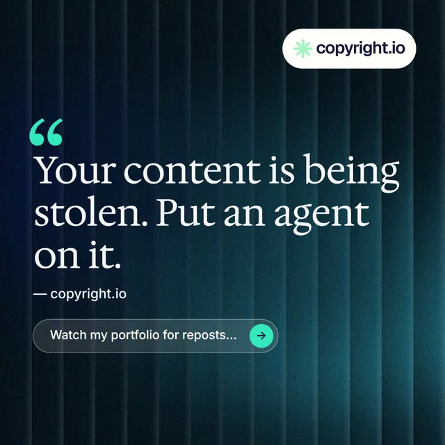 Instagram post for copyright.io: "See the plan first." Agentic glass style, quote layout, dark palette in black, blue, teal.