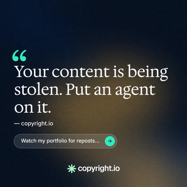 Instagram post for copyright.io: "Evidence, documented." Agentic glass style, quote layout, dark palette in black, grey.