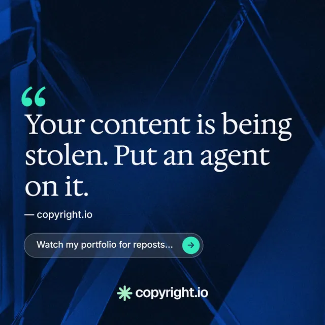 Instagram post for copyright.io: "Evidence, documented." Agentic glass style, quote layout, dark palette in black, blue.