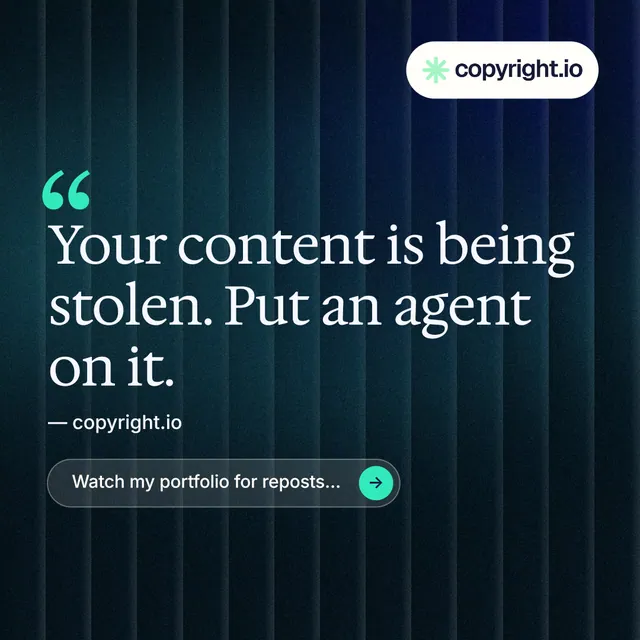 Instagram post for copyright.io: "See the plan first." Agentic glass style, quote layout, dark palette in blue, black.