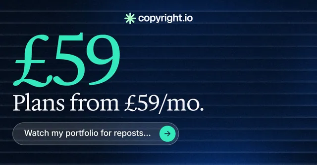 Social ad for copyright.io: "Put an agent on it." Agentic glass style, stat layout, dark palette in black, blue, teal.