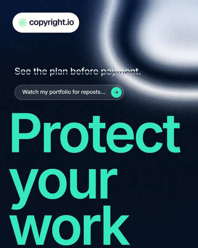 Instagram portrait post for copyright.io: "Your content is being stolen." Agentic glass style, oversized layout, dark palette in black, teal, blue.
