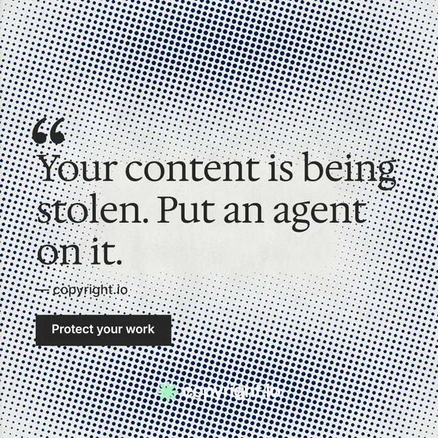 Instagram post for copyright.io: "See the plan first." Retro print style, quote layout, light palette in grey, white.