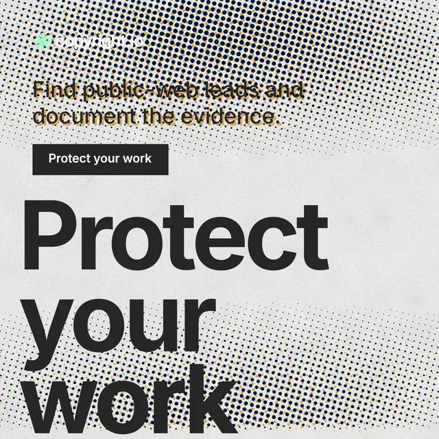 Instagram post for copyright.io: "Put an agent on it." Swiss style, oversized layout, light palette in grey, white.