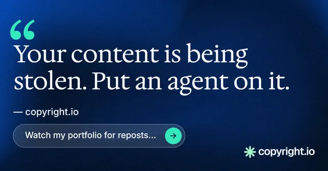 Social ad for copyright.io: "Evidence, documented." Agentic glass style, quote layout, dark palette in blue, black.