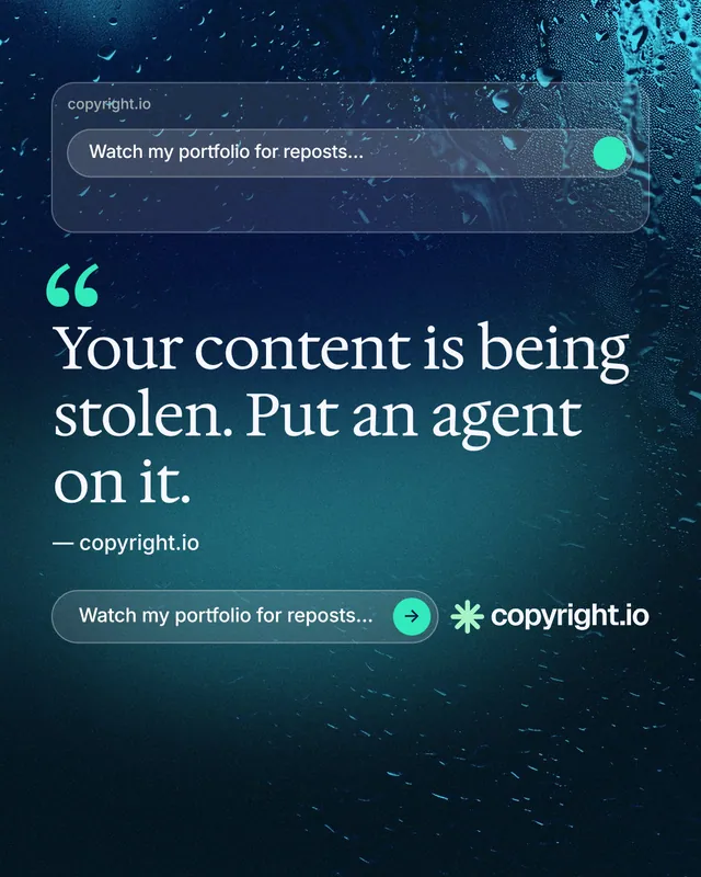 Instagram portrait post for copyright.io: "See the plan first." Agentic glass style, quote layout, dark palette in blue, black, teal.