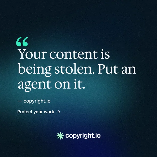 Instagram post for copyright.io: "See the plan first." Minimal luxury style, quote layout, dark palette in black, blue.