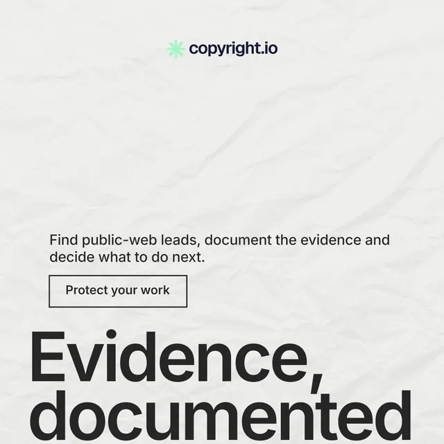 Instagram post for copyright.io: "Reposts don't remove themselves." Editorial style, oversized layout, light palette in white, grey.