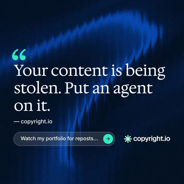Instagram post for copyright.io: "Evidence, documented." Agentic glass style, quote layout, dark palette in blue, black.