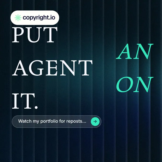 Instagram post for copyright.io: "Put an agent on it." Agentic glass style, stacked layout, dark palette in black, blue, grey.