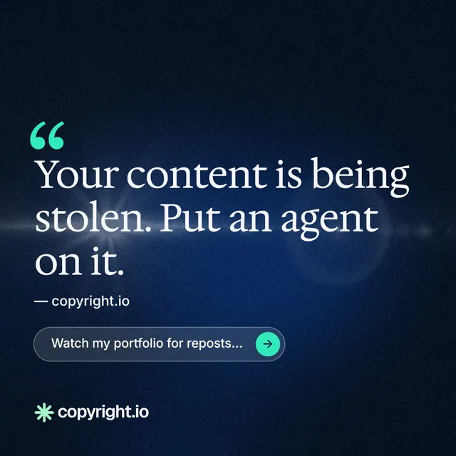 Instagram post for copyright.io: "Evidence, documented." Agentic glass style, quote layout, dark palette in blue, black.