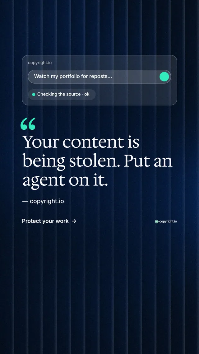 Instagram story for copyright.io: "See the plan first." Minimal luxury style, quote layout, dark palette in black, blue.