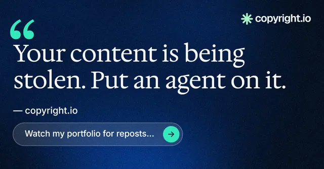 Social ad for copyright.io: "Evidence, documented." Agentic glass style, quote layout, dark palette in blue, black.