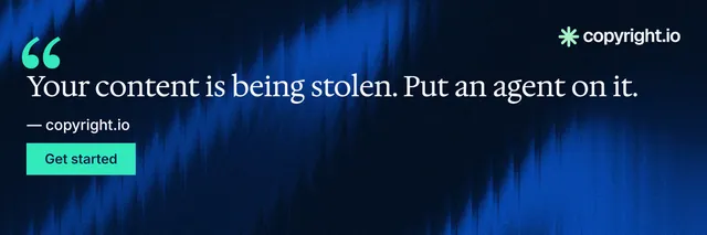 X header for copyright.io: "See the plan first." Swiss style, quote layout, dark palette in blue, black.