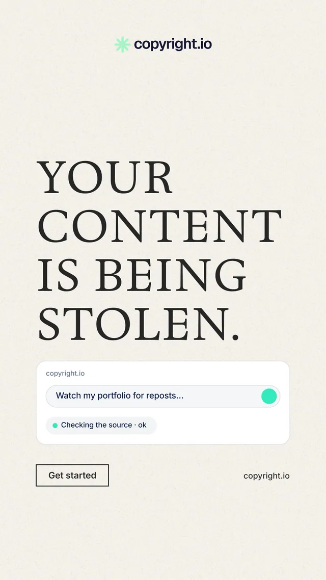 Instagram story for copyright.io: "Your content is being stolen." Editorial style, poster layout, light palette in white, grey.