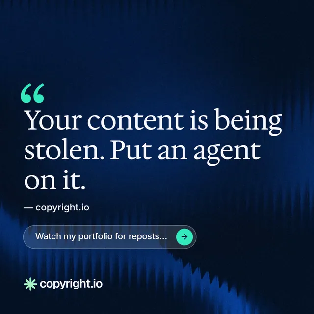 Instagram post for copyright.io: "Evidence, documented." Agentic glass style, quote layout, dark palette in blue, black.