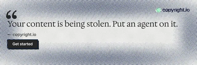 X header for copyright.io: "Evidence, documented." Brutalist style, quote layout, light palette in grey, white.