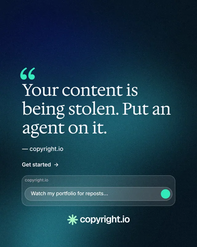 Instagram portrait post for copyright.io: "See the plan first." Minimal luxury style, quote layout, dark palette in black, blue, teal.