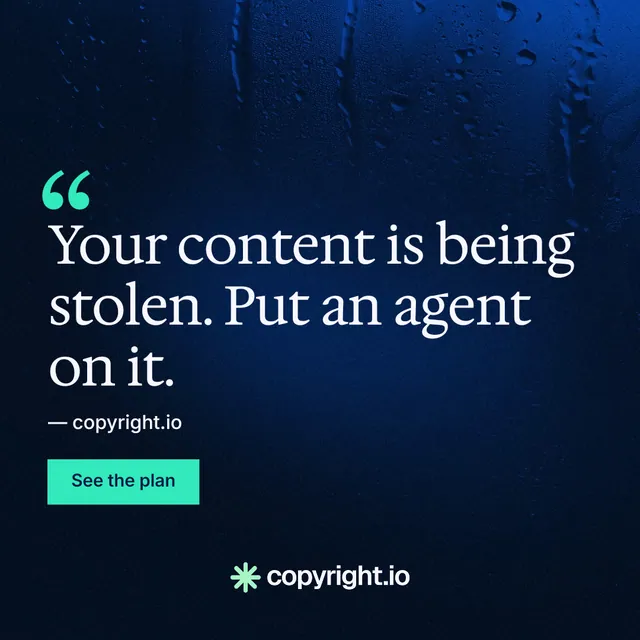 Instagram post for copyright.io: "See the plan first." Swiss style, quote layout, dark palette in blue, black.