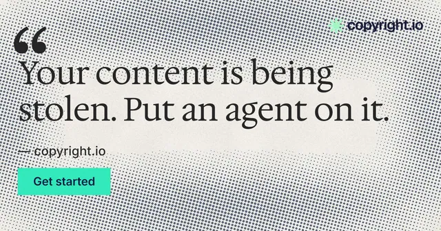 Social ad for copyright.io: "See the plan first." Swiss style, quote layout, light palette in grey, yellow, white.