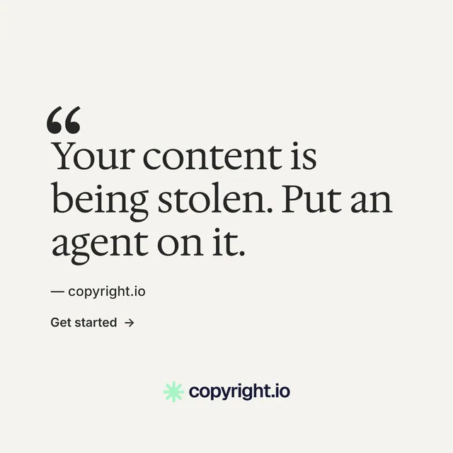 Instagram post for copyright.io: "Reposts don't remove themselves." Minimal luxury style, quote layout, light palette in white, grey.