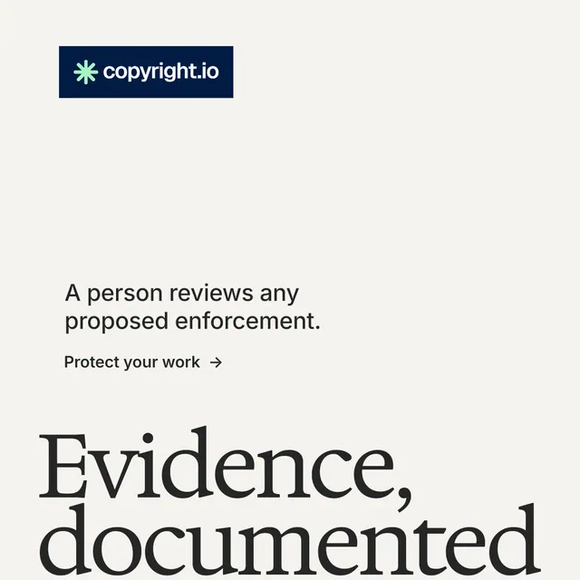 Instagram post for copyright.io: "Reposts don't remove themselves." Minimal luxury style, oversized layout, light palette in white, grey.